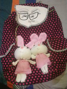 Polka Dot Backpack with Bunny Dolls