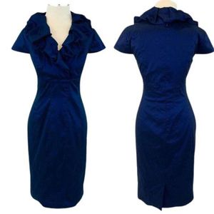 Vintage taffeta ruffled Midi sheath dress