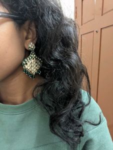 Traditional Earings, Green + White, 2 Colors