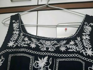 Navy Blue Embroidered Sleeveless Top