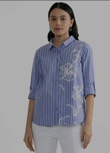 Blue Shriped Floral Print shirt