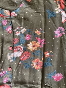 Green Floral Print Casual Kurti