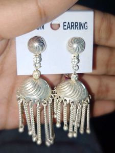 Silver Jhumka Earrings With Pearl Tassels