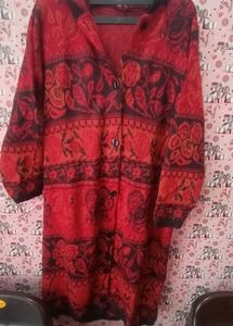 Red woolen long coat