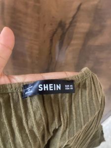 Shein -Olive Green Flutter Sleeve Top