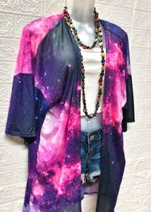 Galaxy Print Lightweight Beach Wear Cardigan
