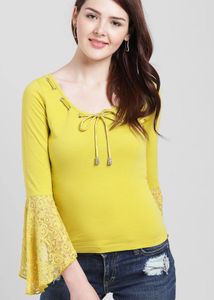 Chic Mustard Top with Lace Sleeves💛💚