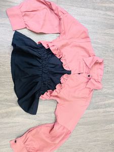 Two-Tone Ruffle Detail Top