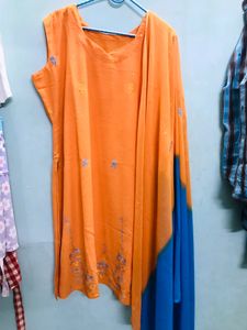 SKD Heavy Georgette With Inner Lining Orange And Blue Coloured , Beautiful Comfortable Night Quality Cloth
