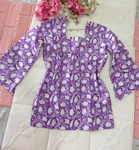 lavender Bloom Cotton Short Kurti