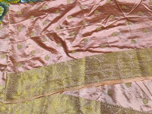 Peach Colour Dupata With Gold Flower And Border