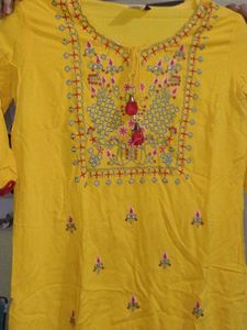 Yellow Embroidered Kurta