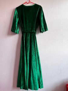 Emerald Green Velvet Wrap Dress