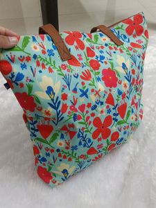 New Avaasa Cyan Flower Print Tote Bag