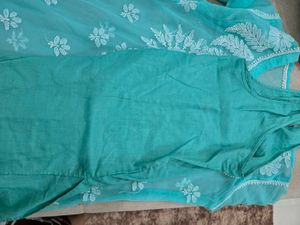 Sea Green Chikankari Kurti With Lining
