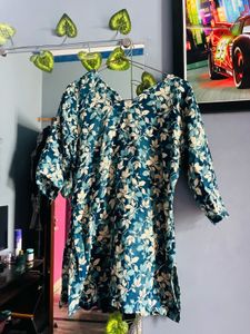 Teal Blue Floral Printed Kurti