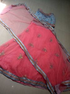 Elegant Pink Lehenga With Grey  Blouse &amp; Duptta