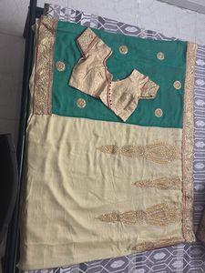 Green And Cream Saree