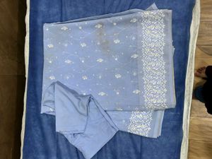 💙🥰Charming Sky Blue Luckonwi Chikankari Saree