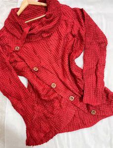 B2G2 🎁Pinterest Red Buttoned Knit Sweater E