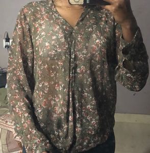 Allen Solly Sheer Green With Small Floral Print To