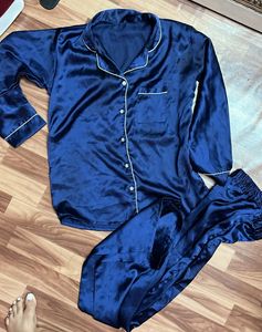 Navy Satin Pajama Set