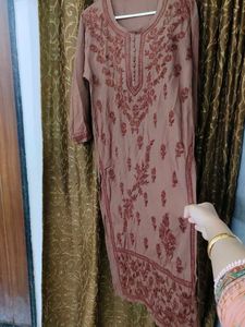 Today Offer Brown 🤎 Fully Work Lucknowi Kurti