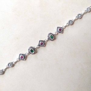 Pure Silver Antique Oxidised Pink&amp;Green CZ Bracele