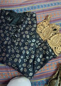 Elegant Black &amp; Gold Embroidered Outfit