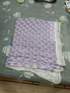 Purple Leaf Print Saree