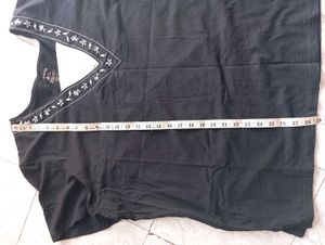 Embroidered V-Neck Black Top