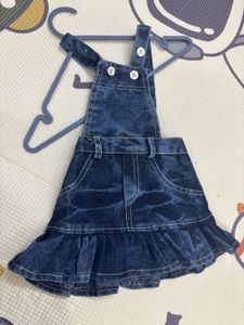 Baby denim dress and multicolour jacket combo