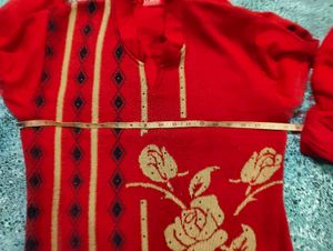 Red Floral Knit Dress Great Condition