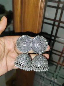 Oxidized Silver Jhumka Earrings