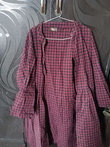 Red &amp; Black Checkered Oversized Top