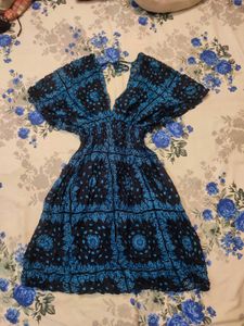 Blue Pattern kimono maxi midi Dress