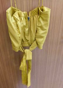 Mustard Yellow Tie-Waist Crop Top