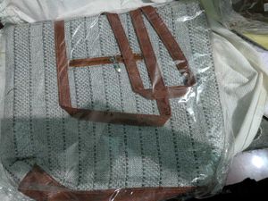 Woven Tote Bag with Matching Pouch