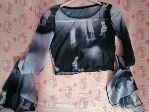 Sheer Graphic Long Sleeve Top