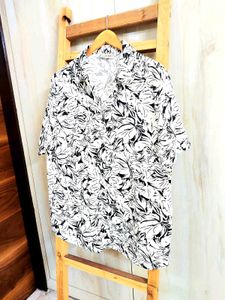 White Printed Cotton Shirt Size-42