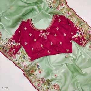 Multi Thread Embroidery Saree With Stitch Blouse