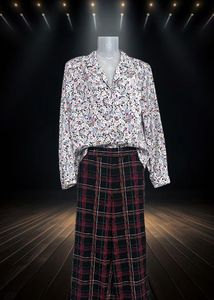 Floral Print Blouse & Plaid Pants