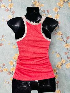 Red Lace Trim Tank Top