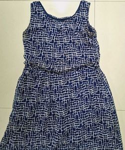 Navy-White Printed Sleeveless Dress