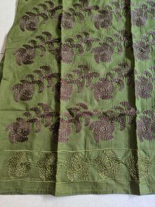 Mehendi Green And Brown Pure Cotton Suit