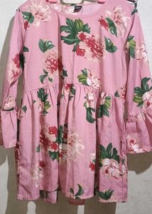 Pink Floral Print Ruffle Sleeve Top