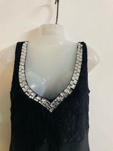 Diamond Work Cocktail Gown With Slit
