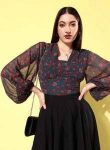 Floral Print Puff Sleeve Top