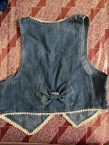 Denim Vest/ Waistcoat with Lace Tri