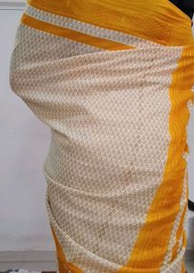 Elegant Cream &amp; Yellow Saree